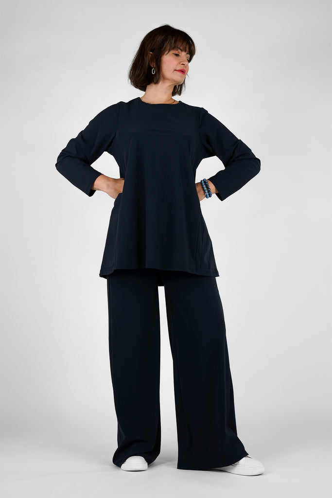 A-Linien-Shirt aus bi-elastischer Qualität in dunkelblau