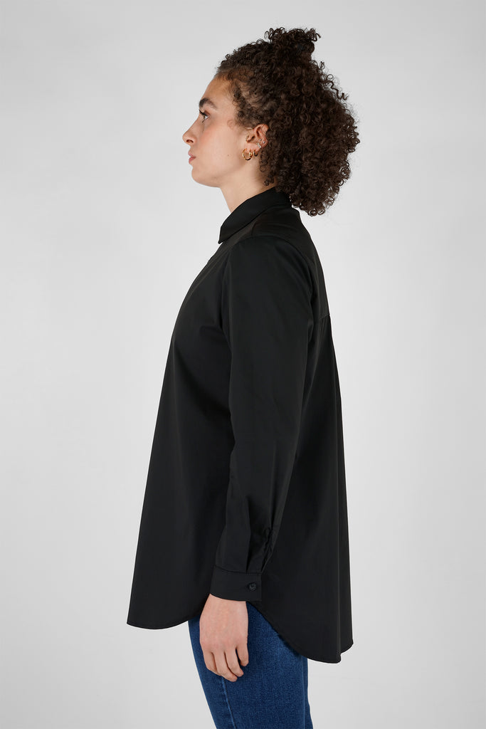 Bluse mit Falten im Rücken aus Baumwolle-Mix in schwarz