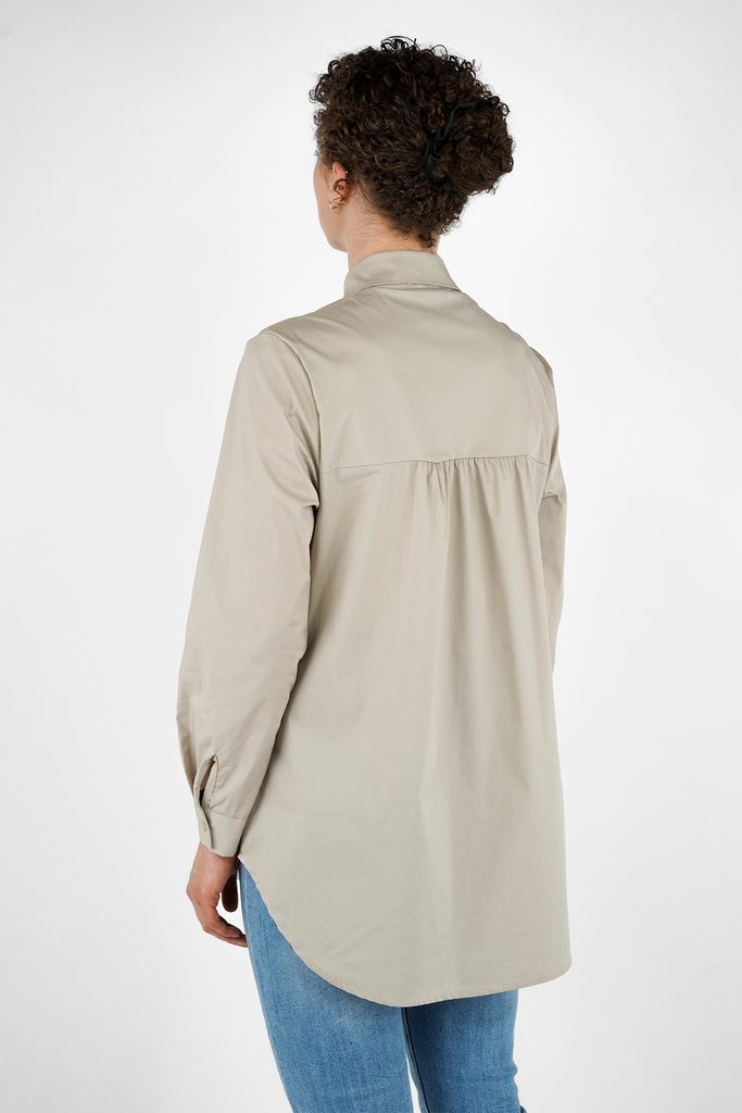 Bluse mit Falten im Rücken aus Baumwolle-Mix in beige