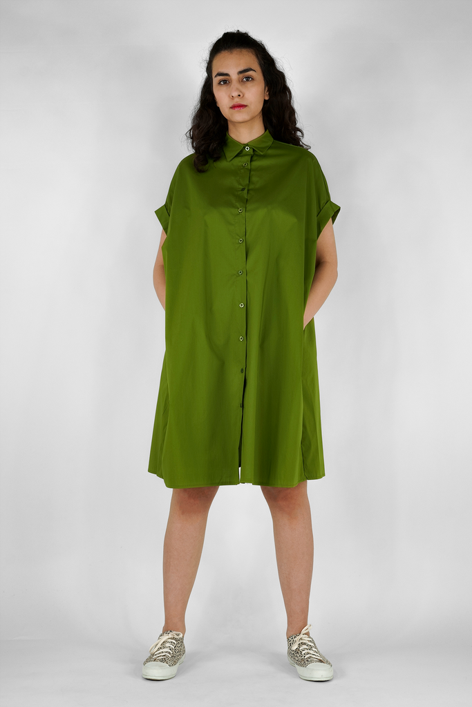 Hemdblusenkleid im Oversize-Look in olivgrün