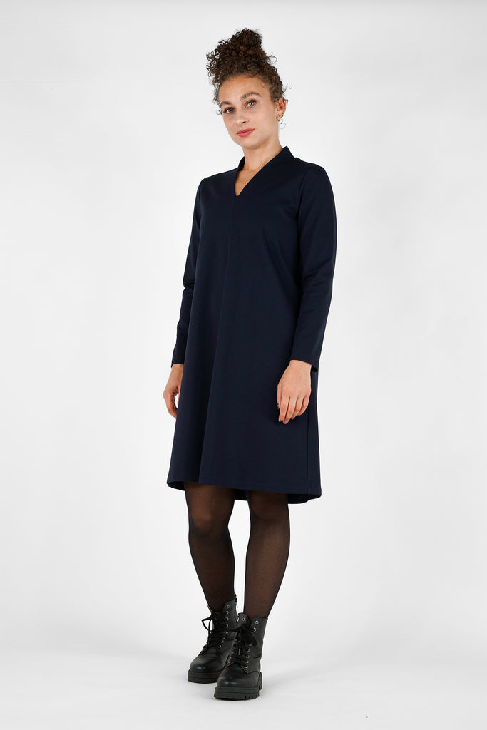 A-Linien Kleid aus Viskose-Mix-Qualität in dunkelblau