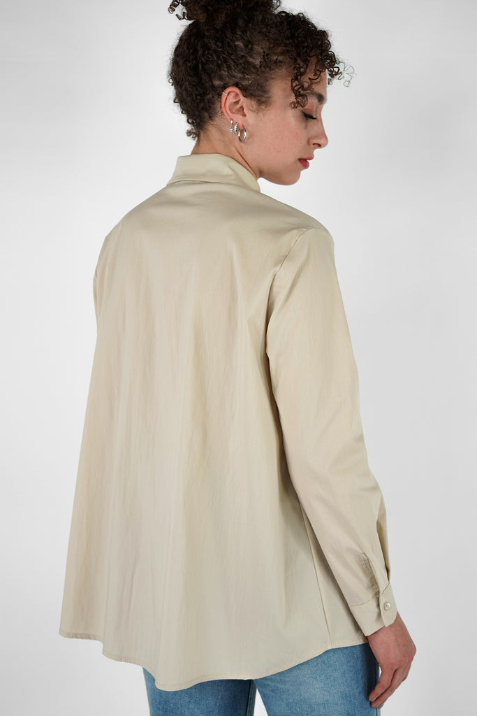 Ausgestellte Bluse mit Taschen aus Baumwolle-Mix in beige