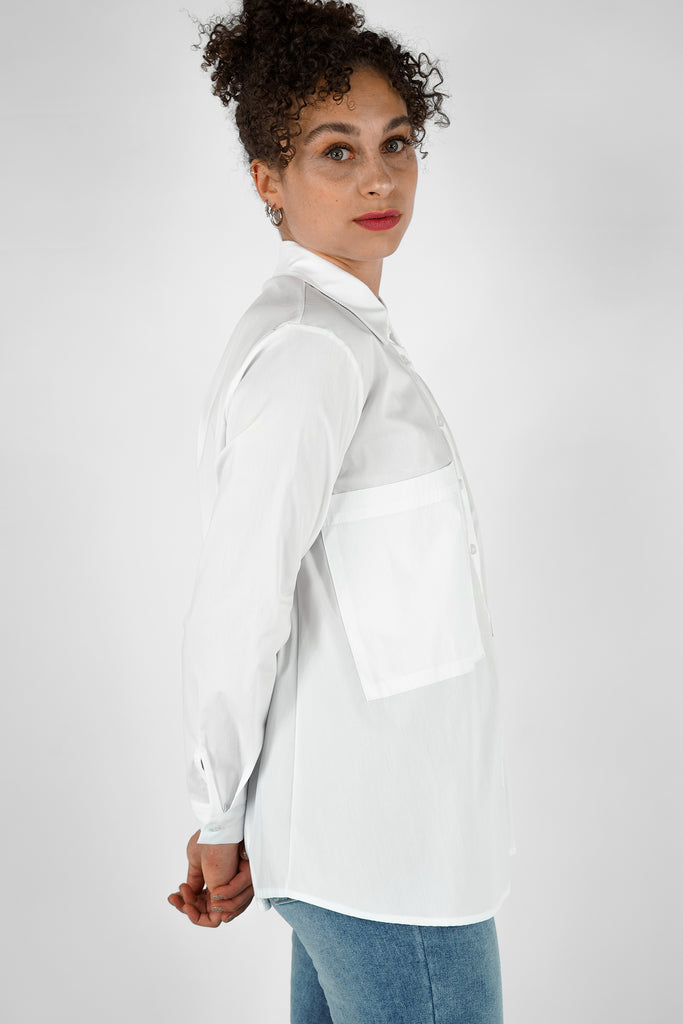 Ausgestellte Bluse mit Taschen aus Baumwolle-Mix in weiss