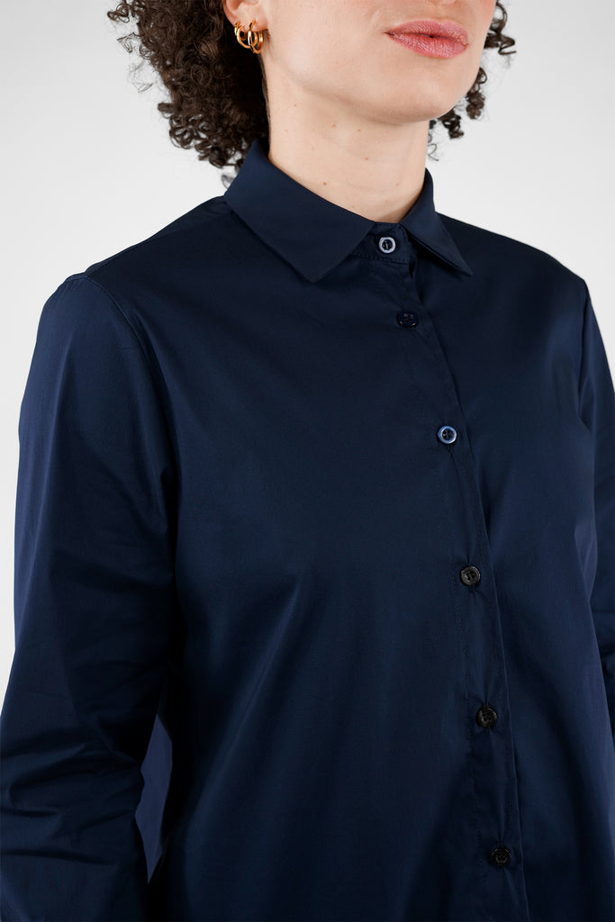 Bluse mit Falten im Rücken aus Baumwolle-Mix in dunkelblau