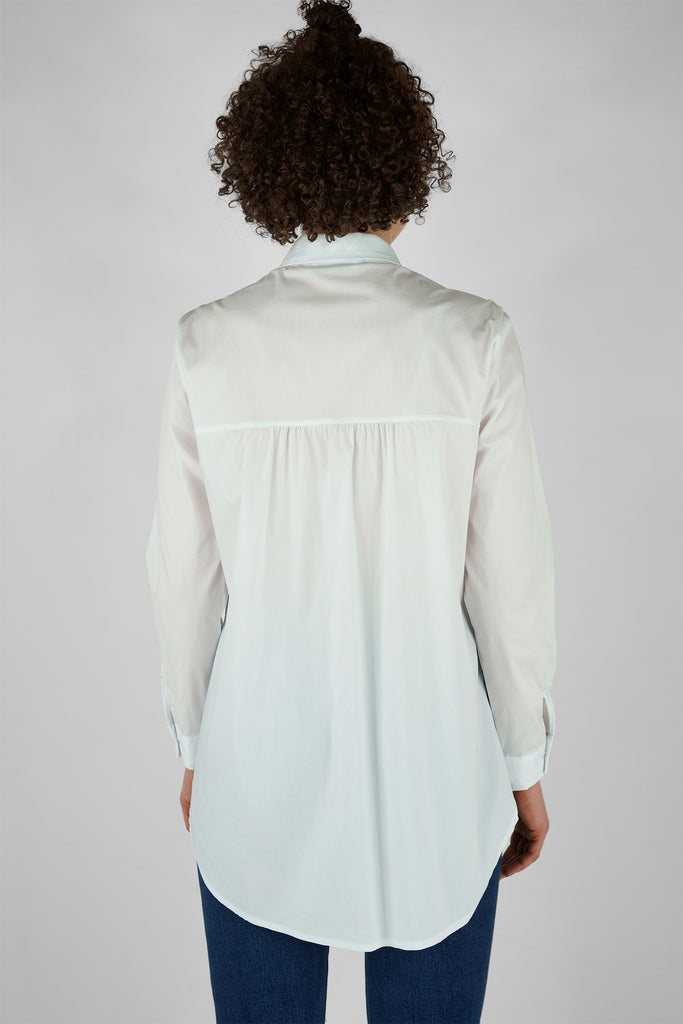 Bluse mit Falten im Rücken aus Baumwolle-Mix in weiss