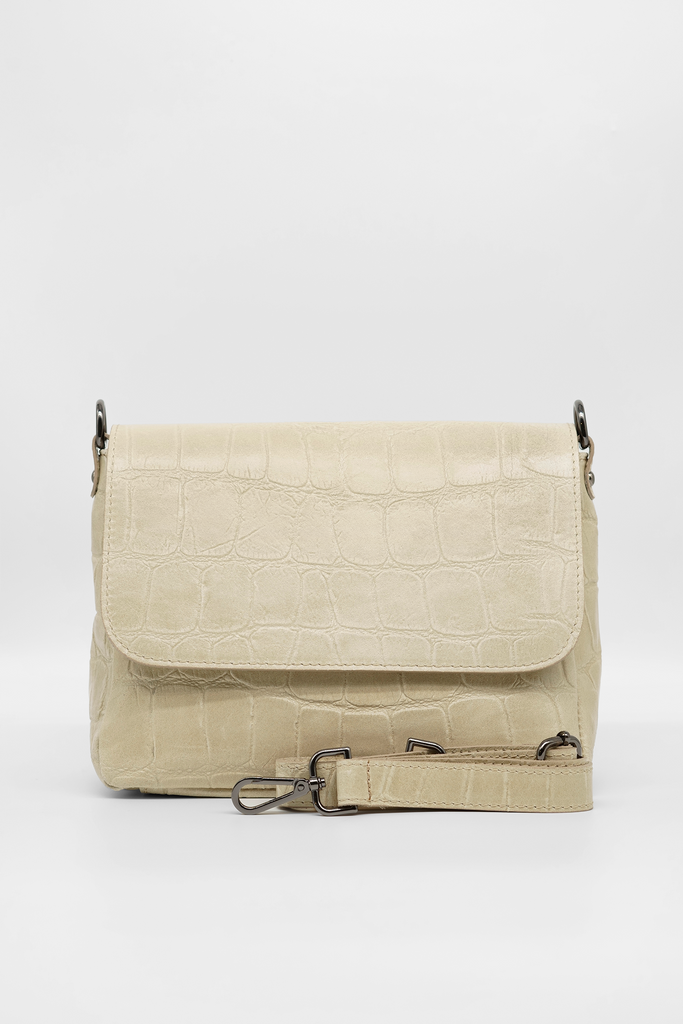 Crossbody-Bag KIM aus Veloursleder mit Kroko-Prägung in creme