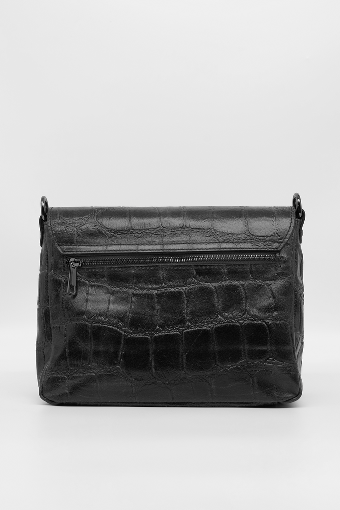 Crossbody-Bag KIM aus Veloursleder mit Kroko-Prägung in schwarz