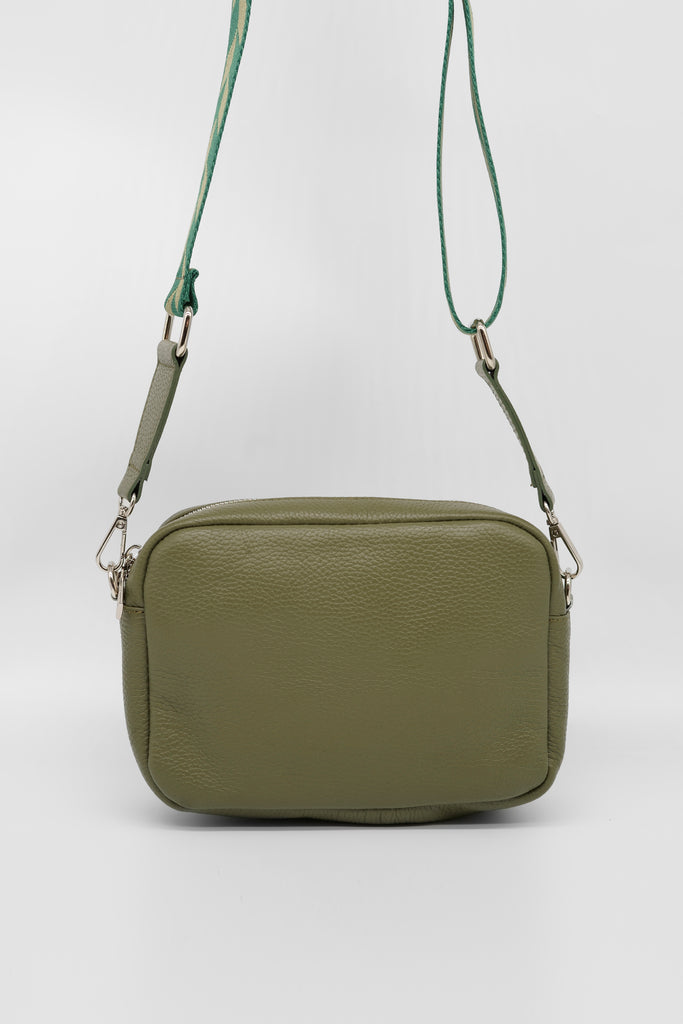 Crossbody-Bag DIANA aus genarbtem Leder in olivgrün