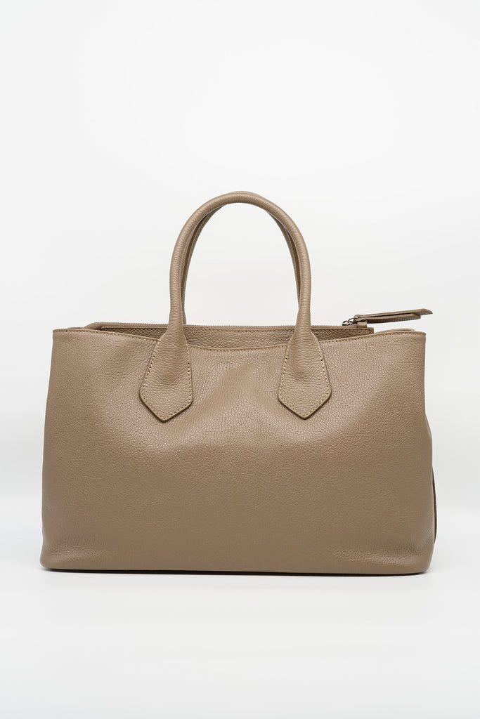 Handtasche JACKY aus genarbtem Leder in taupe