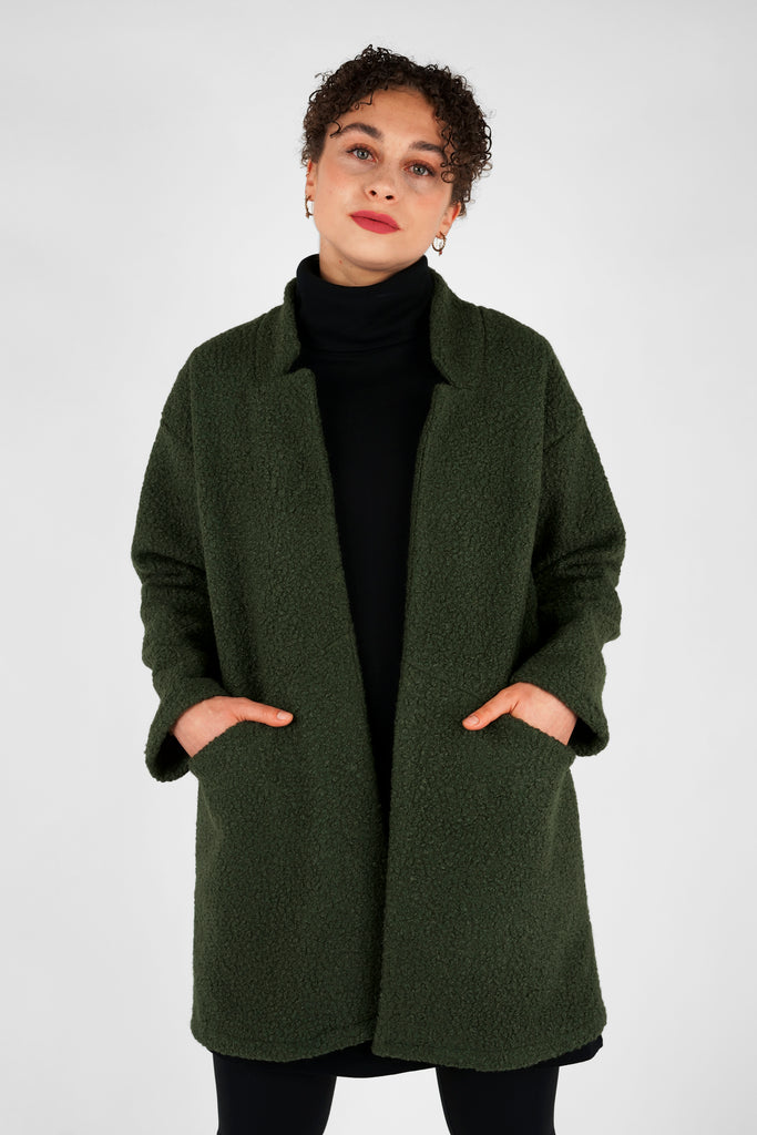 Jacke in Bouclé-Optik in dunkelgrün