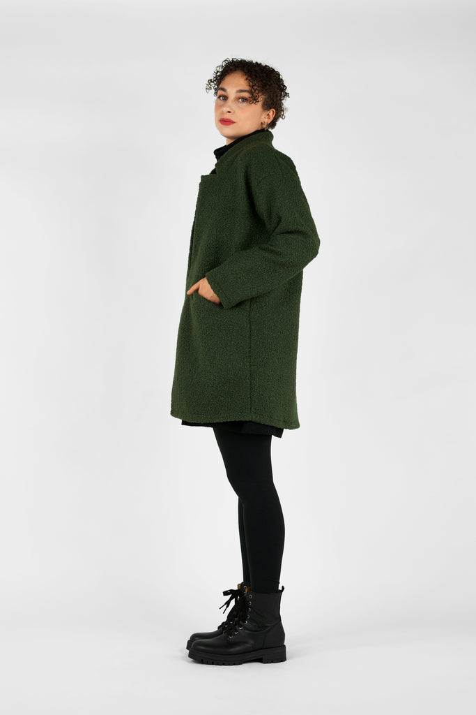 Jacke in Bouclé-Optik in dunkelgrün