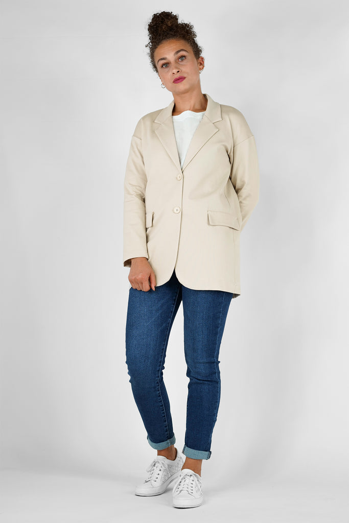 Jerseyblazer aus stretchigem Viskose-Mix in beige