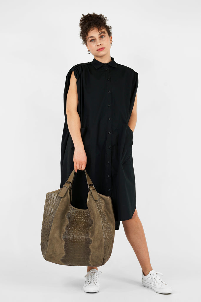 Ledershopper DANA mit Krokoprägung in beige