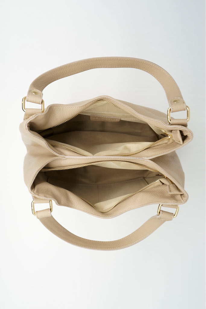 Ledertasche ELENA aus genarbtem Leder in beige