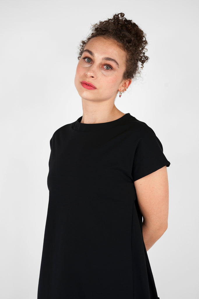 Midi-Kleid aus Viskose-Mix-Qualität in schwarz