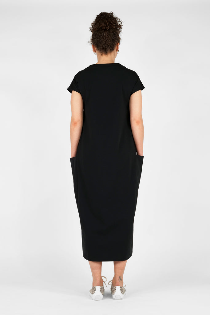 Midi-Kleid aus Viskose-Mix-Qualität in schwarz