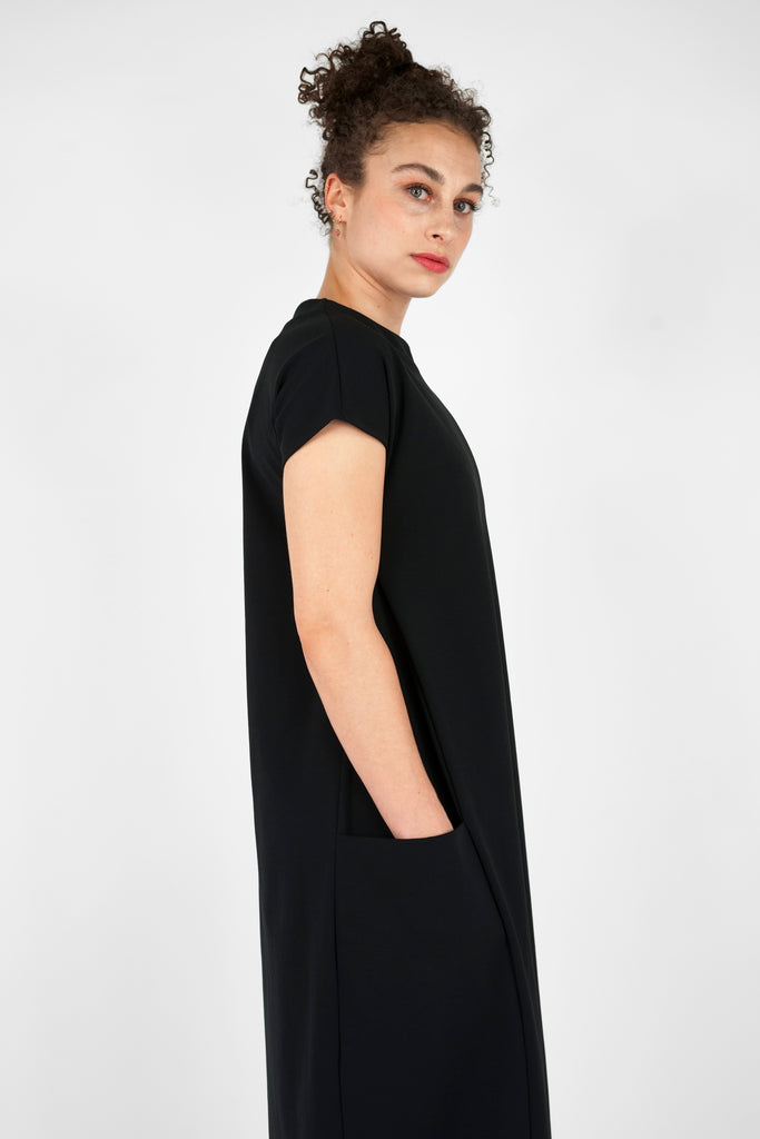 Midi-Kleid aus Viskose-Mix-Qualität in schwarz