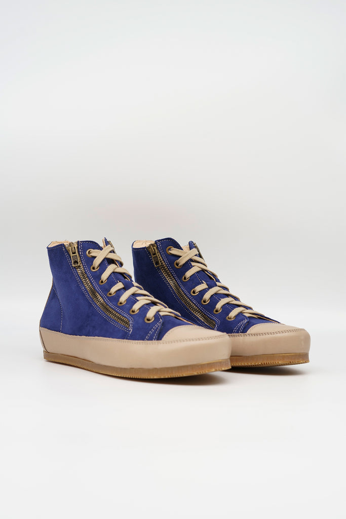 Sneaker mit Doppel ZIP aus Leder in blau