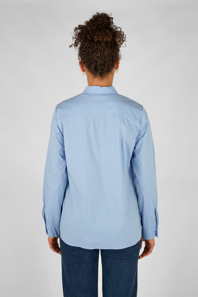 Stretch-Popeline-Bluse aus Baumwolle-Mix in hellblau