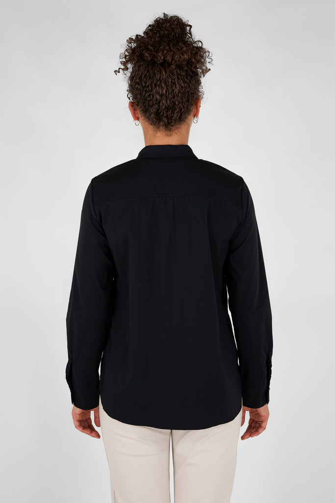 Stretch-Popeline-Bluse aus Baumwolle-Mix in schwarz