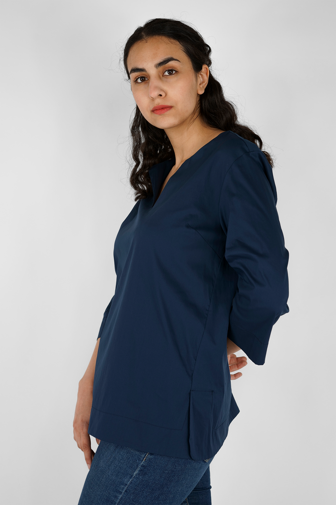 Bluse A-Shape aus Popeline-Stretch in dunkelblau