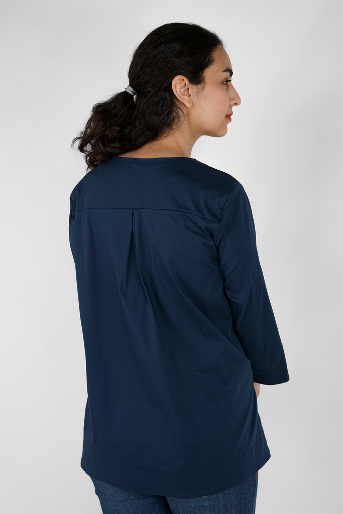 Bluse A-Shape aus Popeline-Stretch in dunkelblau