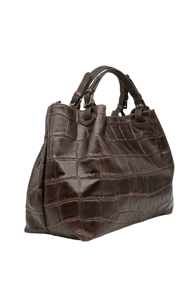 Handtasche CAROLINA aus geprägtem Leder in dunkelbraun