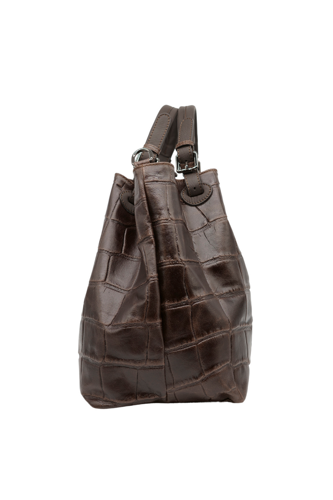 Handtasche CAROLINA aus geprägtem Leder in dunkelbraun
