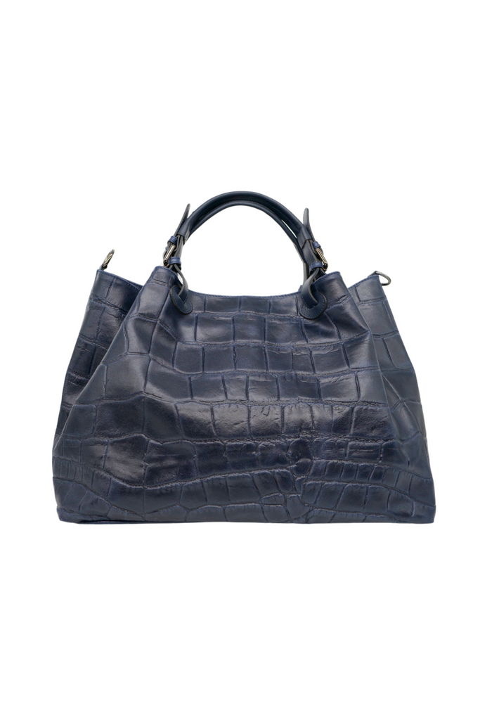 Handtasche CAROLINA aus geprägtem Leder in dunkelblau