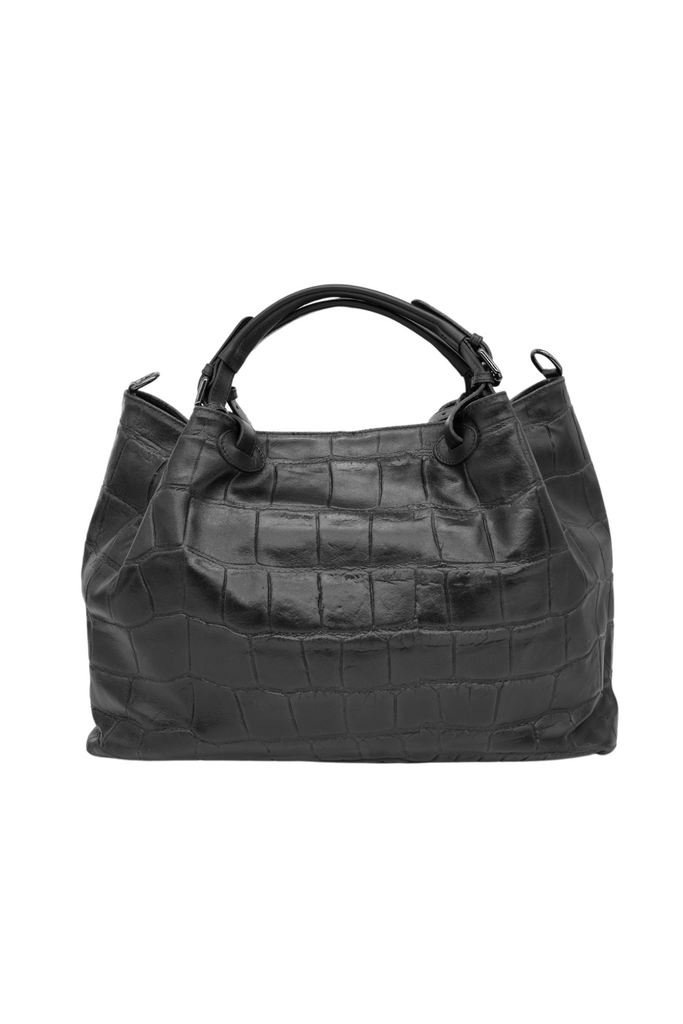 Handtasche CAROLINA aus geprägtem Leder in schwarz