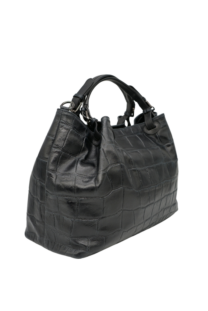 Handtasche CAROLINA aus geprägtem Leder in schwarz
