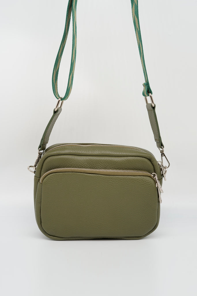 Crossbody-Bag DIANA aus genarbtem Leder in olivgrün