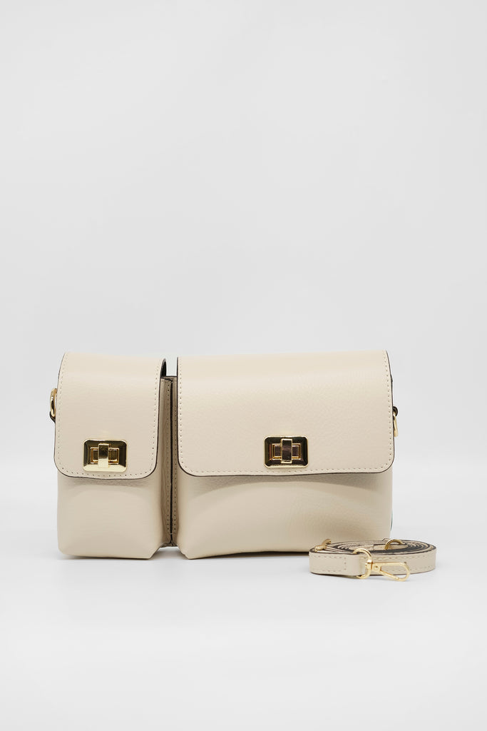 Crossbody-Bag MARINA aus genarbtem Leder in creme