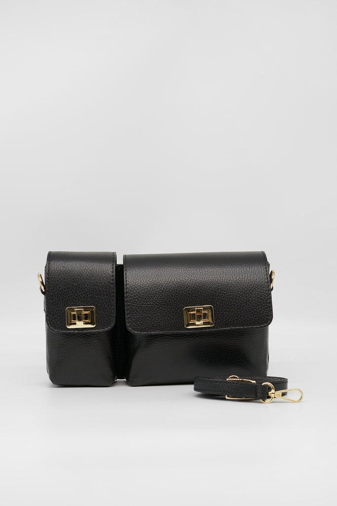 Crossbody-Bag MARINA aus genarbtem Leder in schwarz