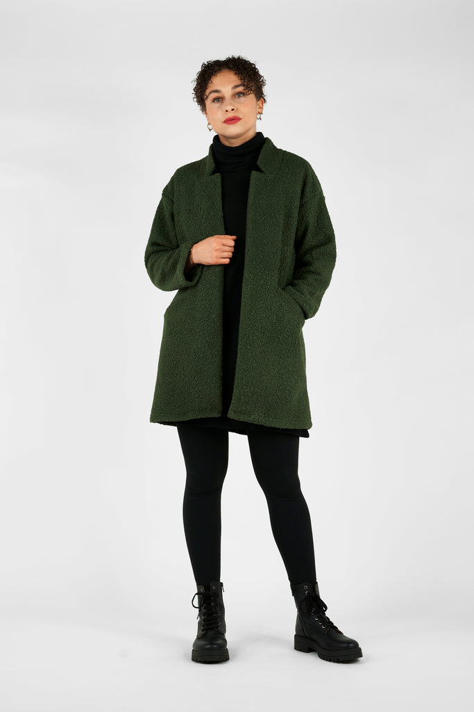 Jacke in Bouclé-Optik in dunkelgrün