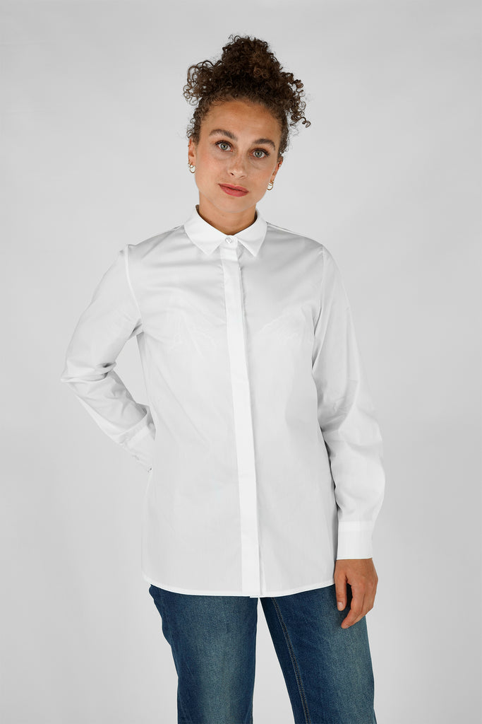 Stretch-Popeline-Bluse aus Baumwolle-Mix in weiss